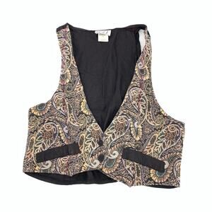 Vintage 1990s Try 1 Fitted Two Button Upholstered Vest Medium Brown Paisley M